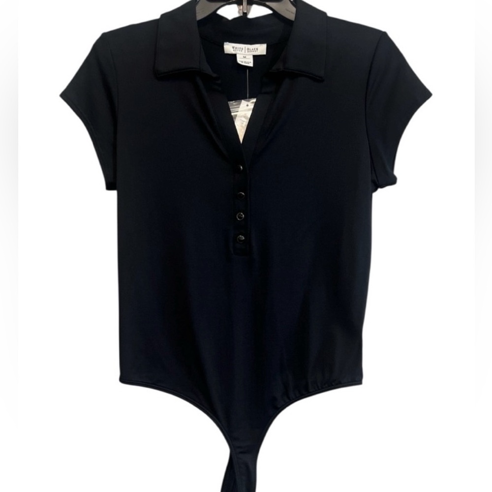White House Black Market Midnight Button-Up Collared Bodysuit NEW